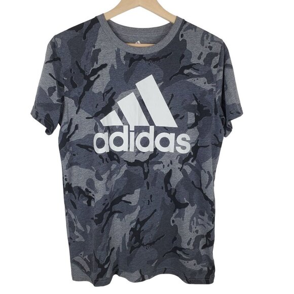 Adidas T-shirt‎ Boys Large 14-16 Gray Camo Cotton Blend Short Sleeves - Picture 1 of 7